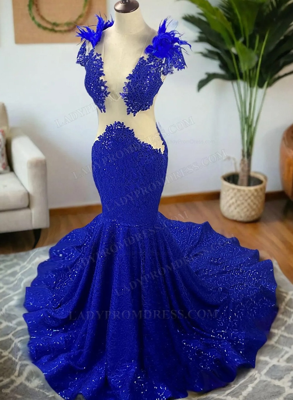 2024 Royal Blue Deep V Neck Long Prom Dresses