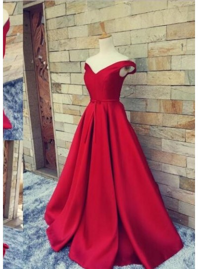 2024 Off the Shoulder Sweetheart A-line Satin Prom Dresses