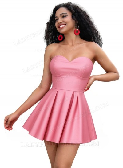 2025 Sweetheart A-line Satin Sleeveless Short/Mini Homecoming Dresses, As Picture & Size 2 - 26W In Stock & Ships in 48 Hours