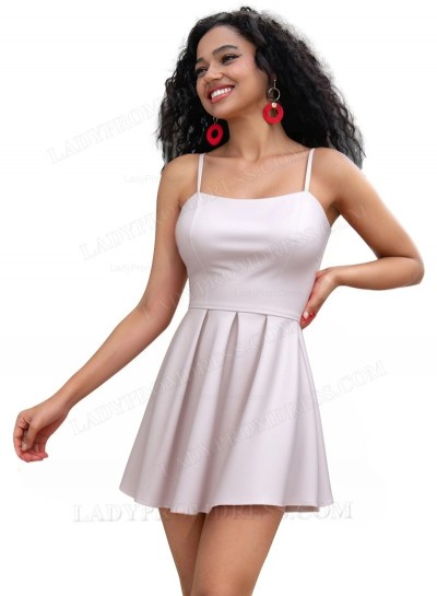 2025 Spaghetti Straps Satin Sleeveless A-Line Ivory Short/Mini Homecoming Dresses, As Picture & Size 2 - 26W In Stock & Ships in 48 Hours