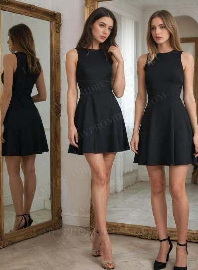 2025 Black  A-line Scoop Neck Sleeveless Satin Short/Mini Homecoming Dresses