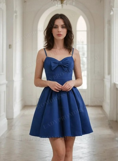 2025 Spaghetti Straps A-line Princess Royal Blue Short/Mini Homecoming Dresses with Bows