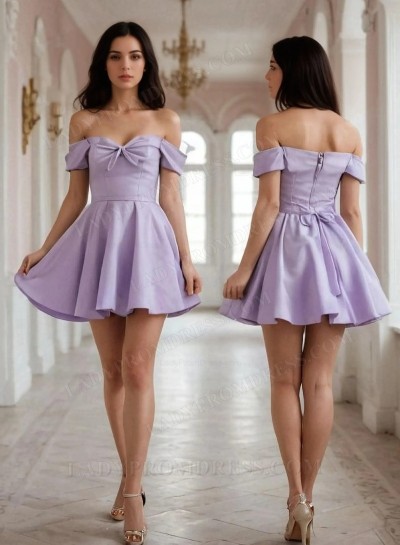 2025 A-line Off the Shoulder Lavender Short/Mini Homecoming Dresses With Bows