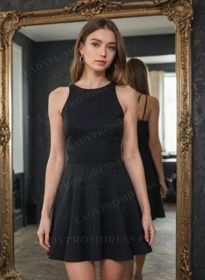 2025 Black A-line Scoop Neck Satin Homecoming Dresses