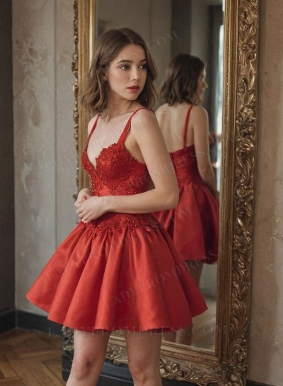 2025 Red Spaghetti Straps Sweetheart A-line Homecoming Dresses with Appliques