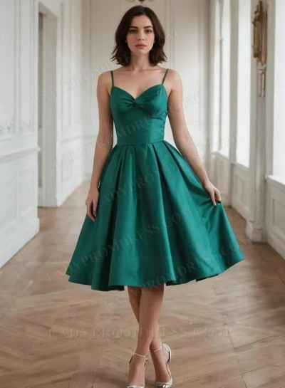 2025 Spaghetti Straps Sweetheart Emerald A-line Knee Length Homecoming Dresses