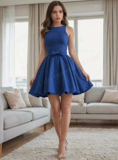 2025 Royal Blue A-line Scoop Neck Homecoming Dresses with Bows