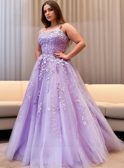 A Line Halter Lilac Tulle With Appliques Plus Size Long Prom Dresses 2025