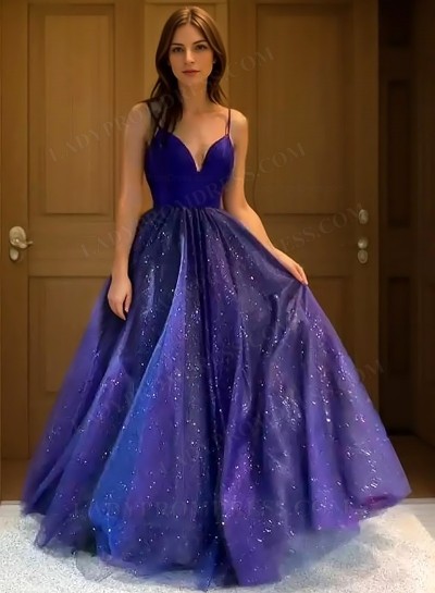 A Line Purple Sweetheart Tie Up Tulle Long 2025 Prom Dresses