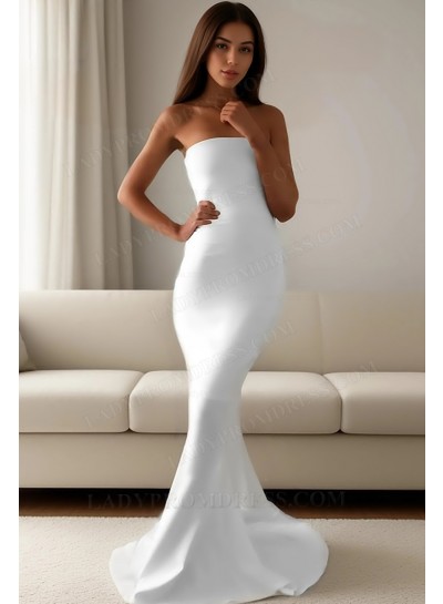 2025 Mermaid/Trumpet Strapless Satin White Prom Dresses