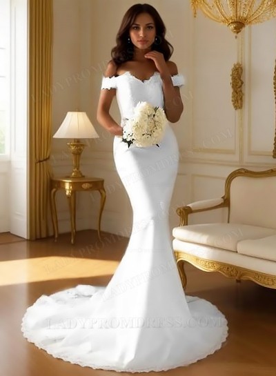 2025 Mermaid/Trumpet White Sweetheart Satin Prom Dresses