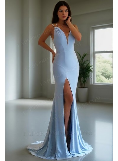 2025 Sheath Side Slit Backless Prom Dresses