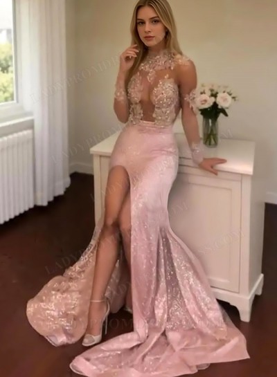 2025 Mermaid Dusty Rose Side Split Long Prom Dresses