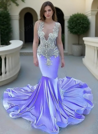 Mermaid Lavender Beaded Velvet Prom Dresses 2025
