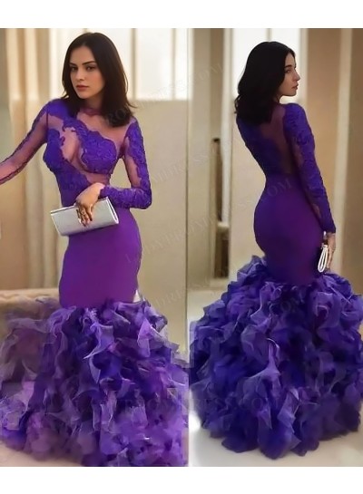 2025 Long Sleeves Purple Mermaid Prom Dresses