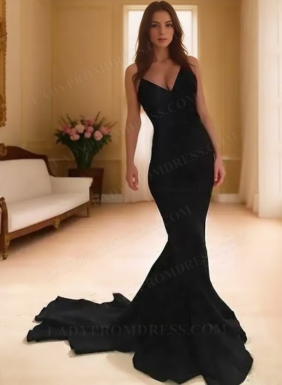 2025 Black Spaghetti Straps Mermaid Prom Dresses