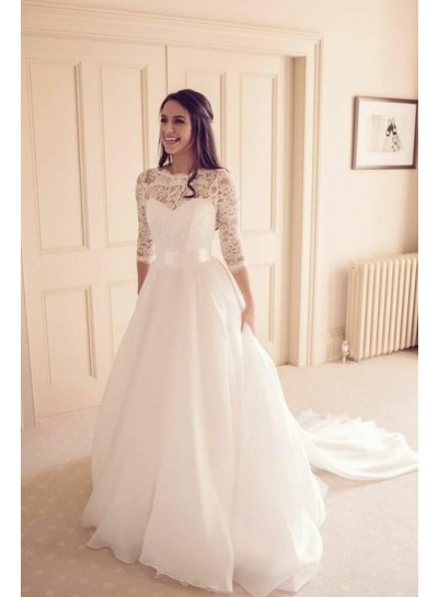 Elegant A Line Organza Long Sleeves Lace Long Sweetheart Wedding Dresses With Belt 2024