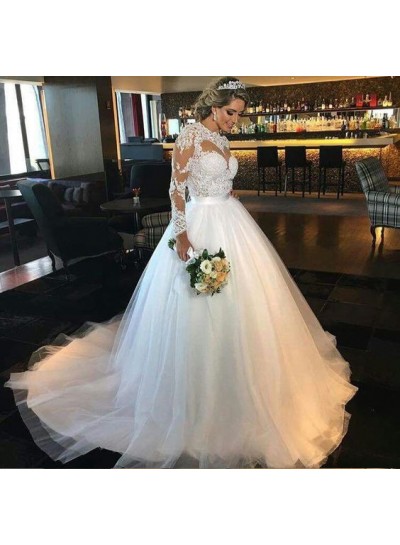 2024 Elegant A Line Tulle Long Sleeves Sweetheart Wedding Dresses