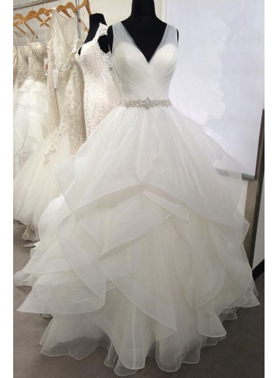 2024 New Arrival Sweetheart Organza Ruffles Backless Pleated Ball Gown Wedding Dresses