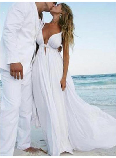 Amazing A Line Chiffon Sweetheart Backless Beach Wedding Dresses 2024