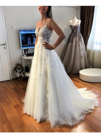 A Line Tulle Ivory Sweetheart With Straps Wedding Dresses 2024