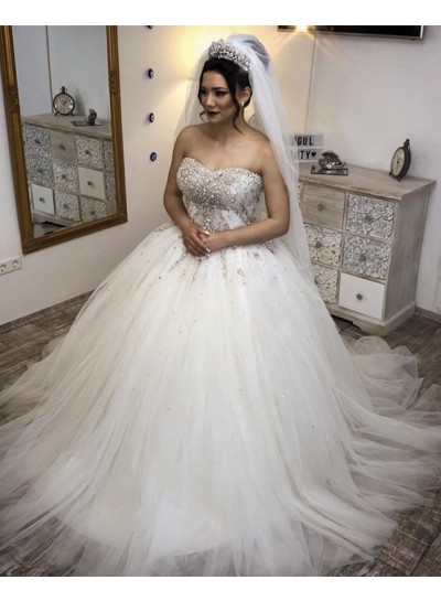 New Arrival Strapless Tulle Ivory Sweetheart Ball Gown Wedding Dresses 2024