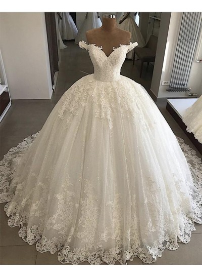 Luxury Sweetheart Off Shoulder Long Lace Ball Gown Lace Up Back Wedding Dresses 2024