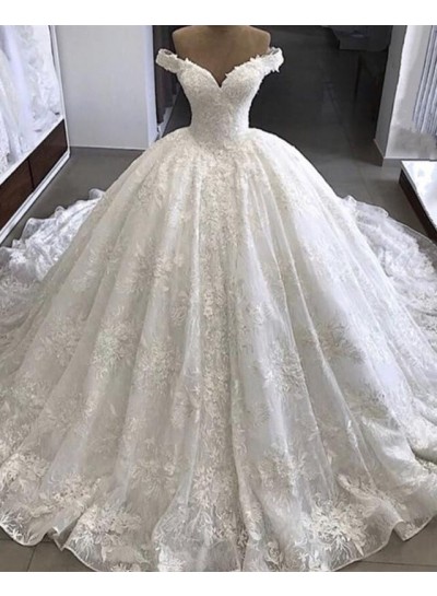 Amazing Off Shoulder Sweetheart Lace Long Ball Gown Wedding Dresses 2024