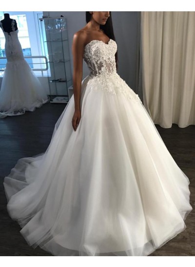 Amazing Sweetheart Tulle With Applique Ball Gown Lace Up Back Long Wedding Dresses 2024