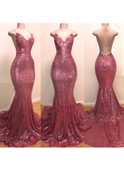 2024 Sexy Pink Sweetheart Backless Sequence Mermaid Prom Dresses