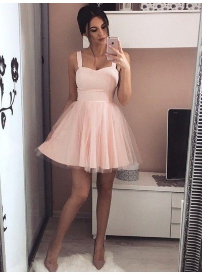 2024 A-Line/Princess Sweetheart Straps Sleeveless Tulle Cut Short/Mini Homecoming Dresses