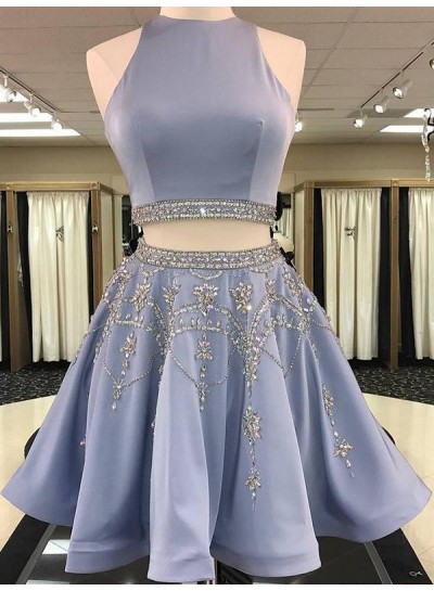 2024 A-Line/Princess Jewel Neck Sleeveless Cut Out Back Beading Two Piece Cut Short/Mini Homecoming Dresses