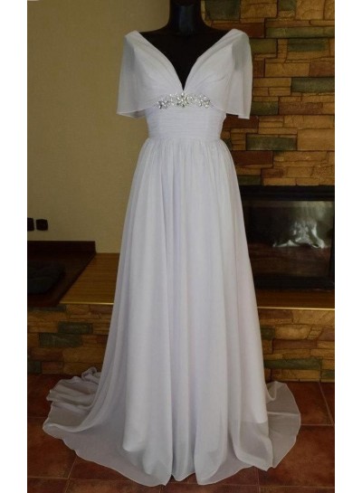 2024 A Line/Princess Chiffon V Neck Bead Beach Maternity Wedding Dresses / Bridal Gowns