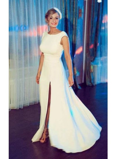 2024 Elegant A Line/Princess Side Slit Satin Backless Wedding Dresses / Bridal Gowns