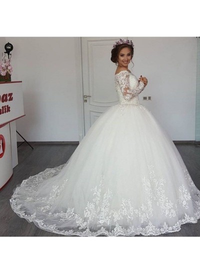 2024 New Arrival Off Shoulder Long Sleeves Lace Ball Gown Wedding Dresses / Bridal Gowns