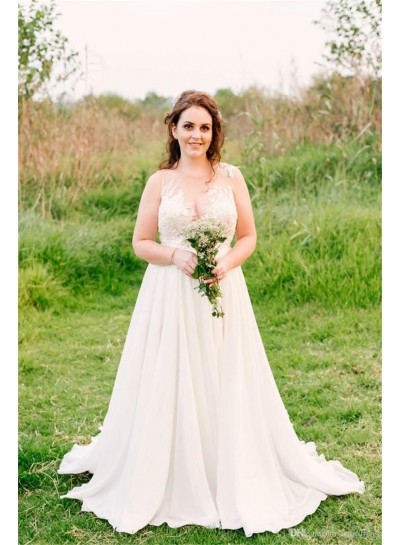 2024 A Line/Princess Chiffon Sweetheart Beaded Beach Wedding Dresses / Bridal Gowns