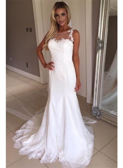 Sheath White Sweetheart Lace Beach Wedding Dresses / Bridal Gowns 2024