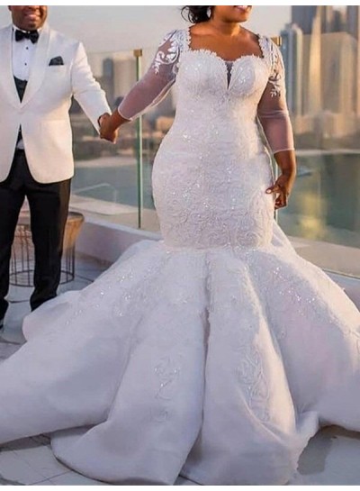 2024 New Arrival Sexy Long Sleeves Sweetheart Tulle Plus Size Wedding Dresses / Bridal Gowns