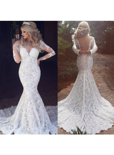 Sexy Sweetheart Long Sleeves Lace Backless Charming Wedding Dresses / Bridal Gowns 2024