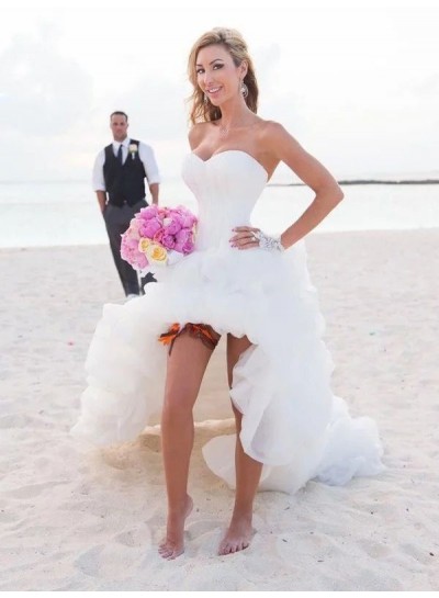 2024 A Line/Princess Organza High Low Sweetheart Pleated Short Beach Wedding Dresses / Bridal Gowns