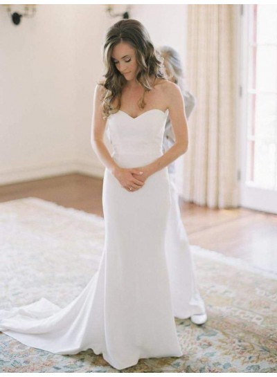 2024 Elegant Sheath Strapless Satin Sweetheart Wedding Dresses / Bridal Gowns