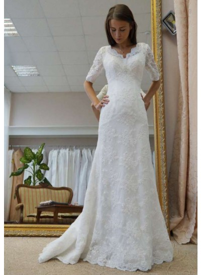 2024 Sweetheart Half Sleeves Lace A Line/Princess Classic Wedding Dresses / Bridal Gowns