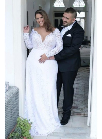 2024 New Arrival A Line/Princess White Long Sleeves Sweetheart Lace Plus Size Wedding Dresses / Bridal Gowns