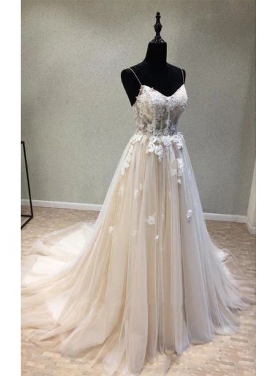 2024 New Arrival A Line/Princess Sweetheart Tulle Lace Up Spaghetti Straps Wedding Dresses / Bridal Gowns