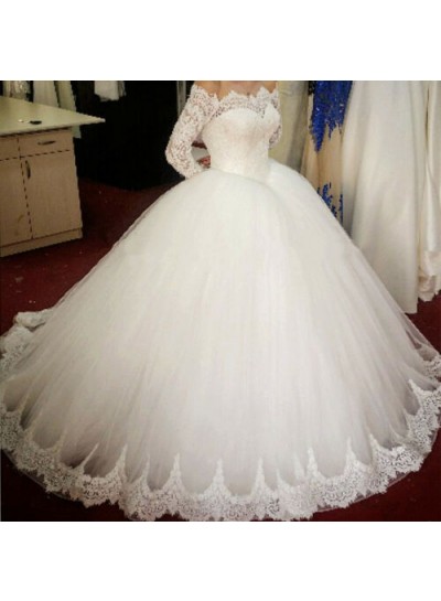 2024 Long Sleeves Off Shoulder Sweetheart Lace Ball Gown Wedding Dresses