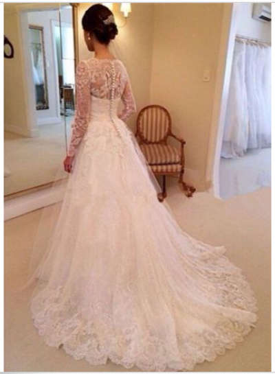 2024 A Line Long Sleeves Lace Sweetheart Long Wedding Dresses