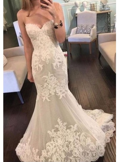 2024 Newly Mermaid Sweetheart Empire Strapless Lace Wedding Dresses