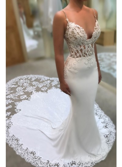 Amazing Mermaid Sweetheart Spaghetti Straps Lace Wedding Dresses 2024