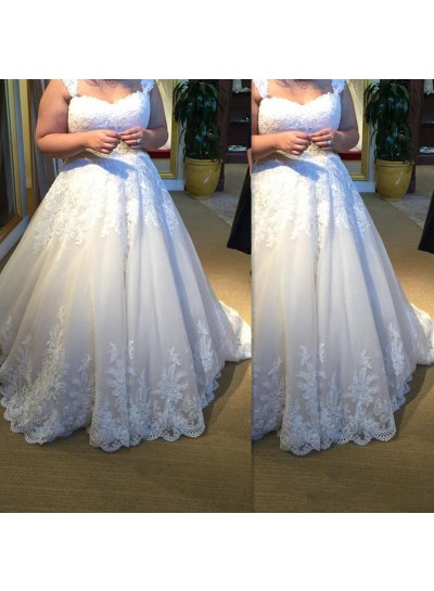2024 New Arrival A Line Sweetheart Tulle Lace Plus Size Wedding Dresses
