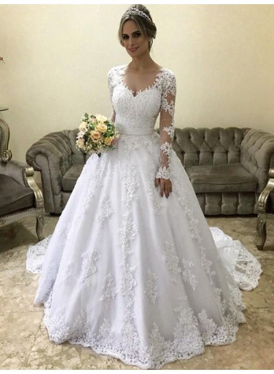 2024 Elegant Long Sleeves Sweetheart Lace Ball Gown Wedding Dresses